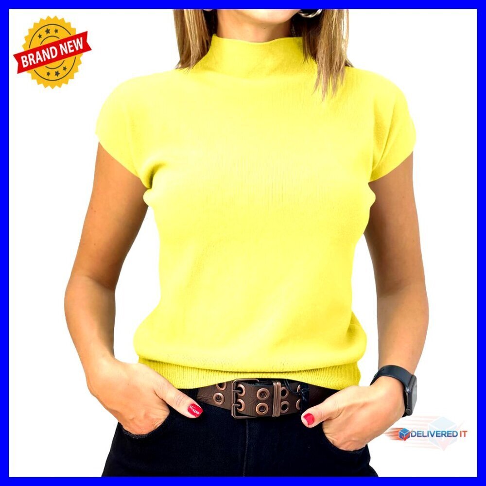 Slim Fit Mock Neck Short Sleeve Sweater Pullover Summer Casual Knit Top
